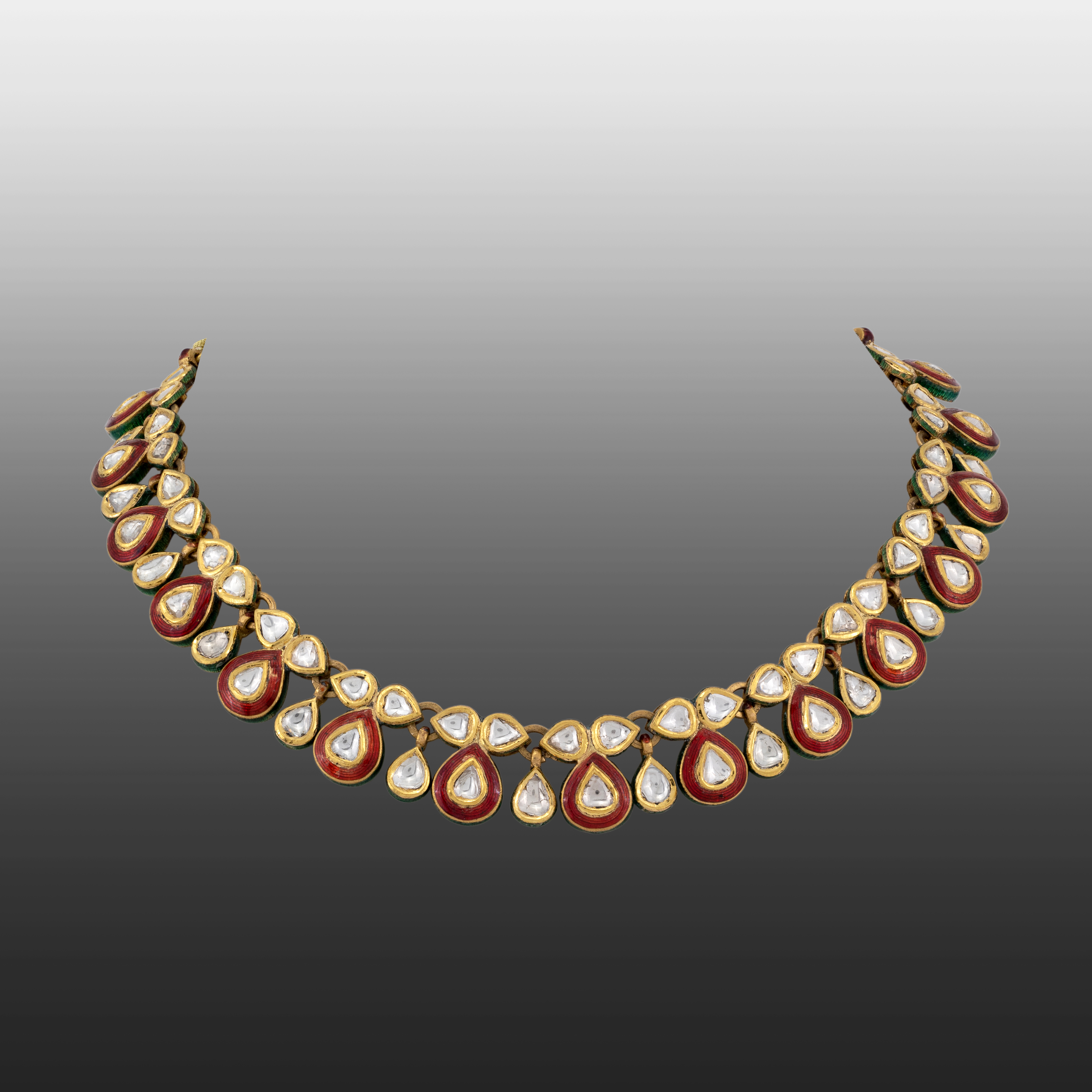 Teardrop Polki Necklace with Red Meenakari Accents